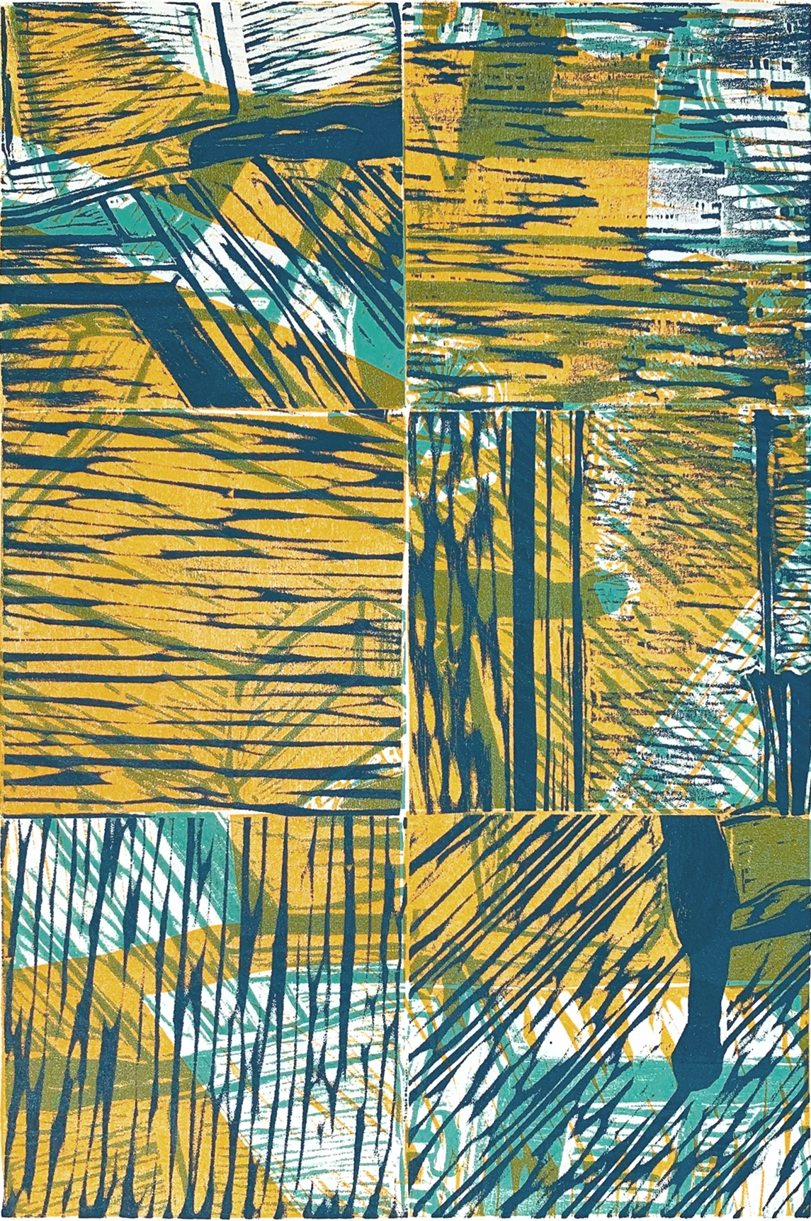 TILING 2, 12 x 8 inches, relief ink on woodblocks, printed on Arches paper, 1/1