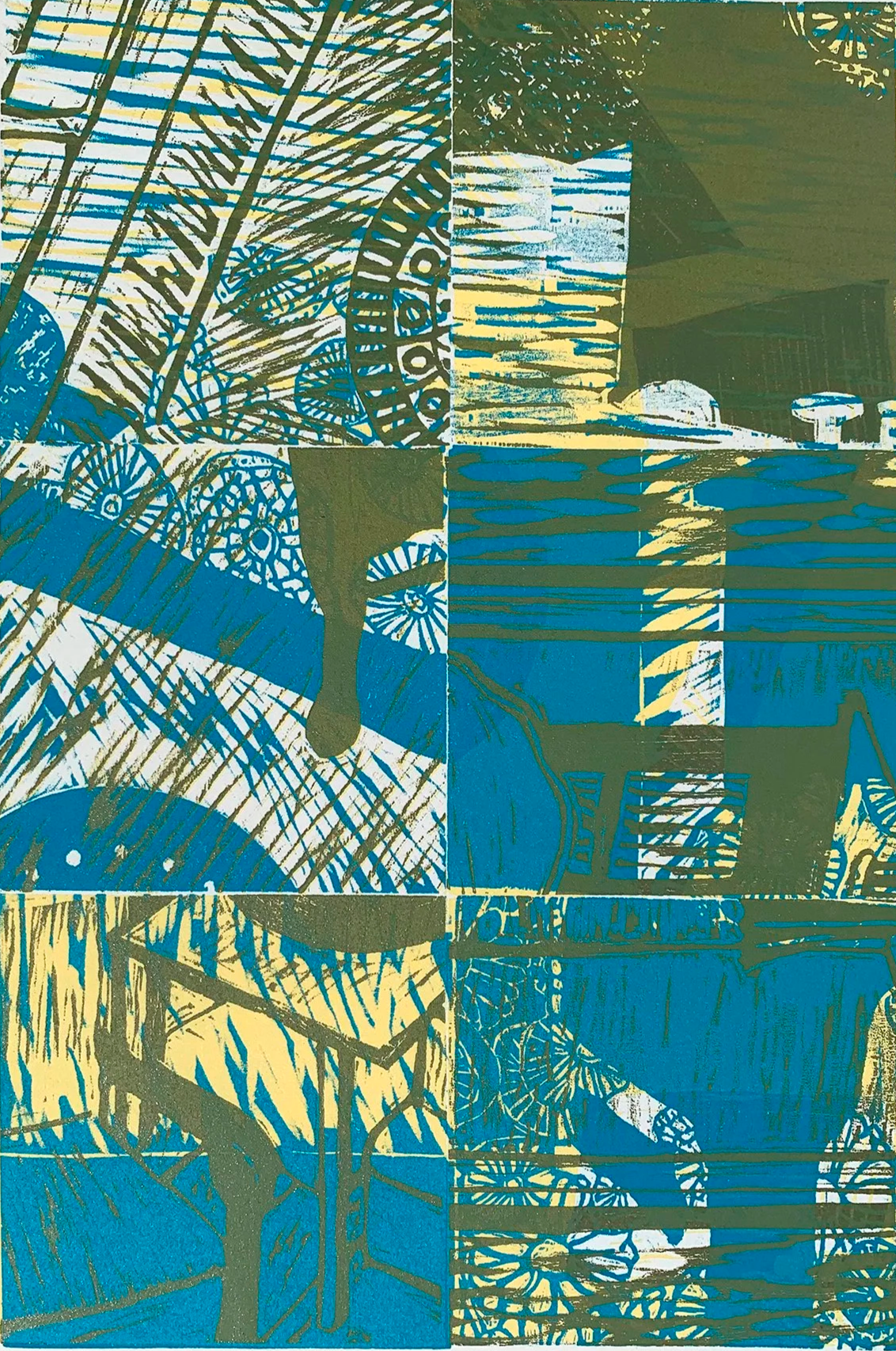 TILING 1, 12 x 8 inches, relief ink on woodblocks, printed on Arches paper, 1/1