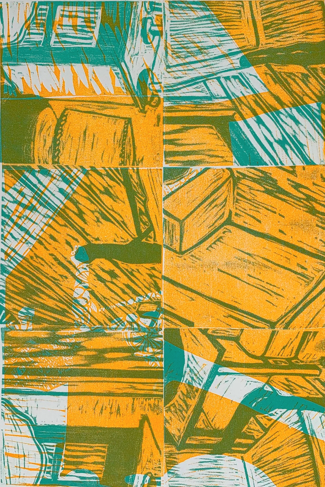 TILING 3, 12 x 8 inches, relief ink on woodblocks, printed on Arches paper, 1/1