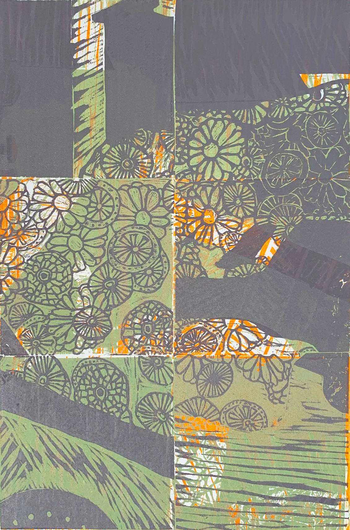 TILING 4, 12 x 8 inches, relief ink on woodblocks, printed on Arches paper, 1/1