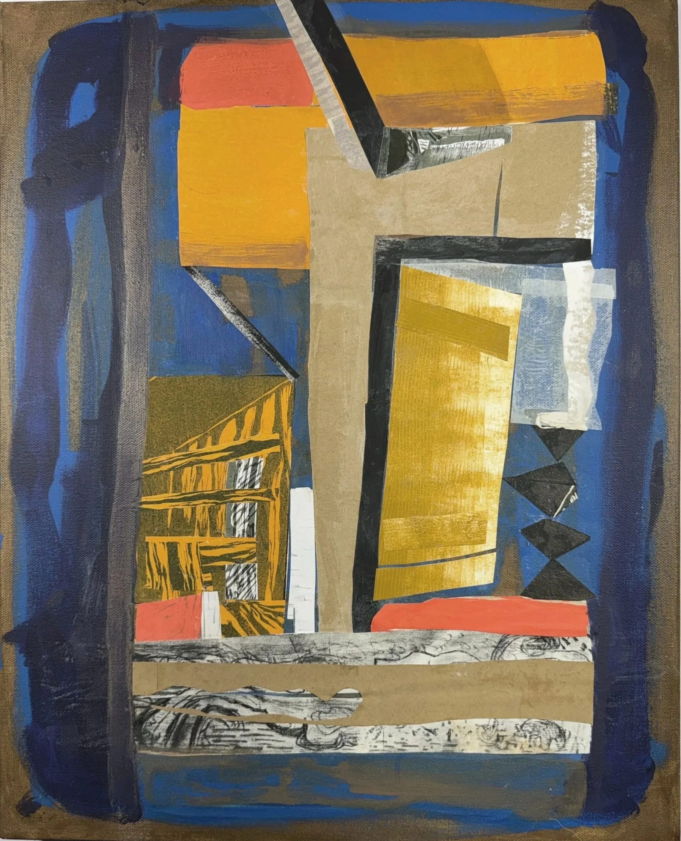 TO THE BATHROOM & DOWN 2, 20 x 16 inches, collage & acrylic on canvas
