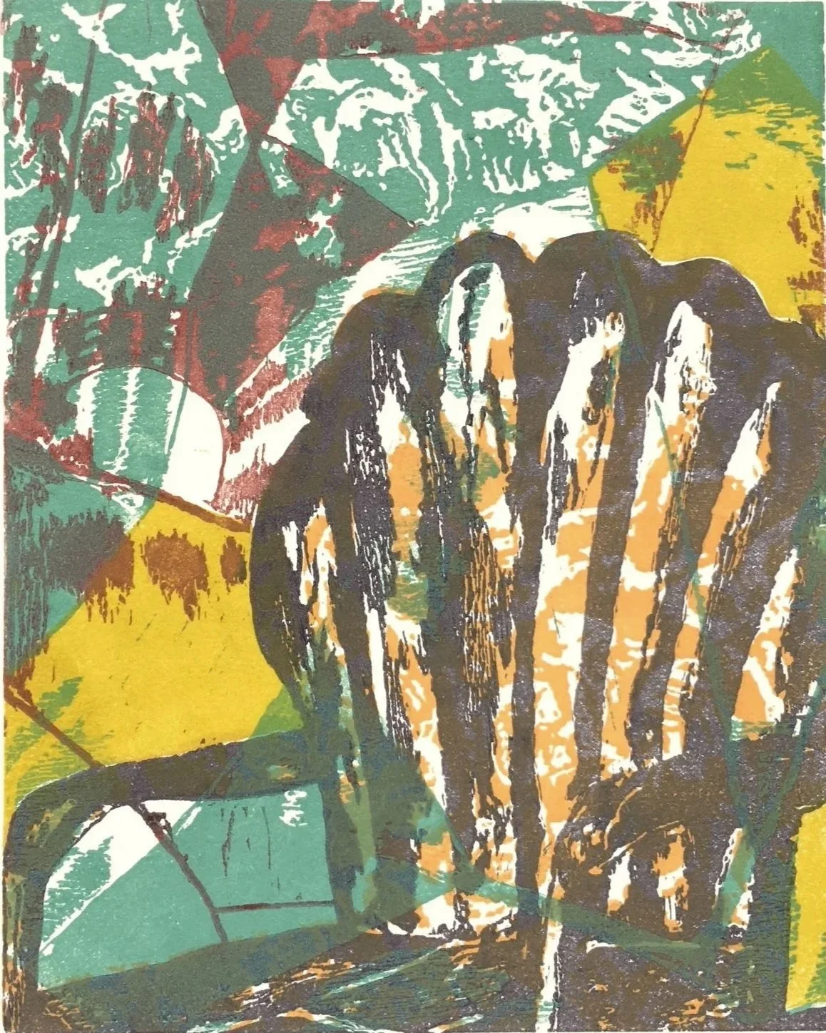 OUTSIDE CHAIR, 10 x 8 inches, relief ink on linoleum, printed on Arches paper, 1/7