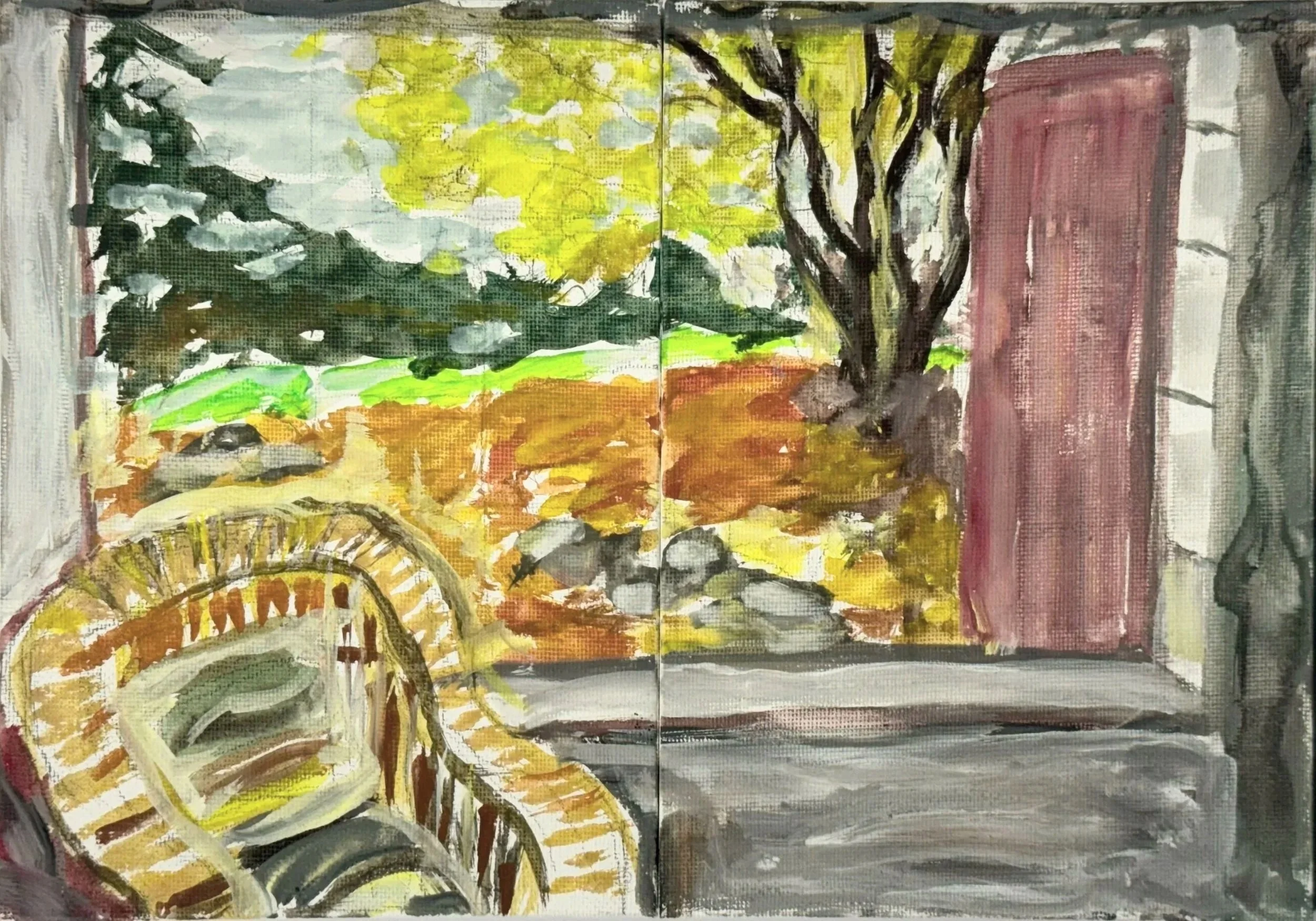 FRONT ROOM VIEW, 7 x 10 inches, acrylic on canvas panel