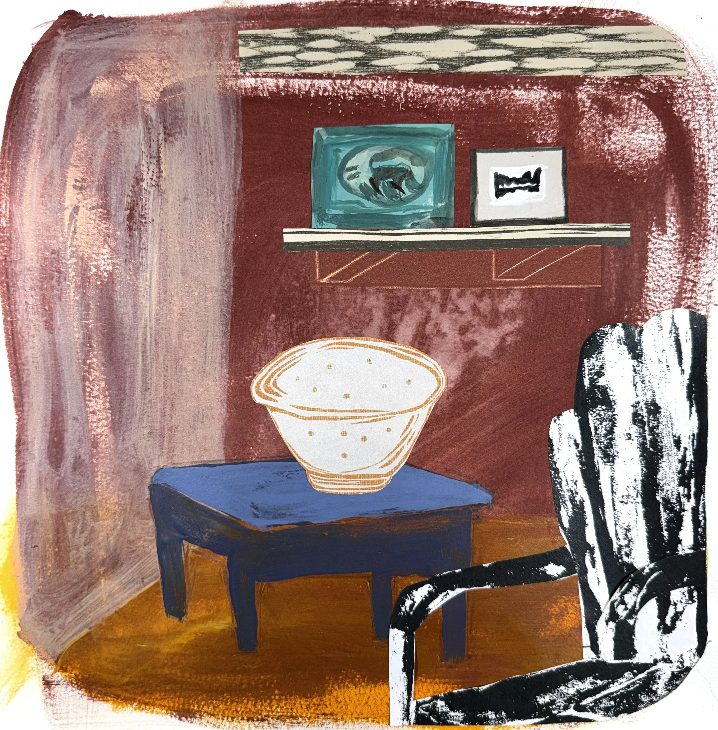 THAT OLD CHAIR, 11.5 x 11.5 inches, collage & acrylic on paper