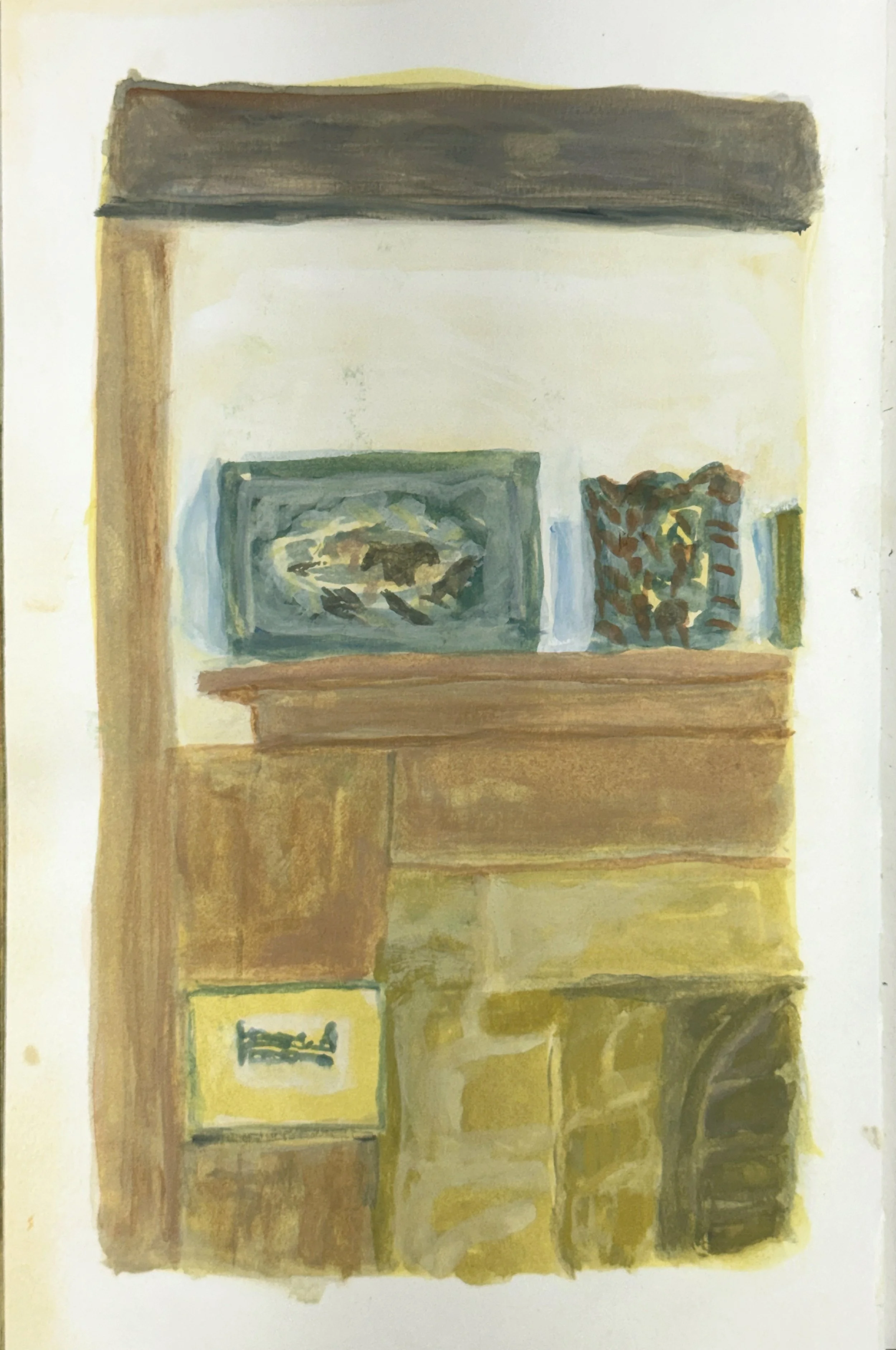 Mantelpiece, tray, block, 9 x 6 inches, gouache on Fabriano paper