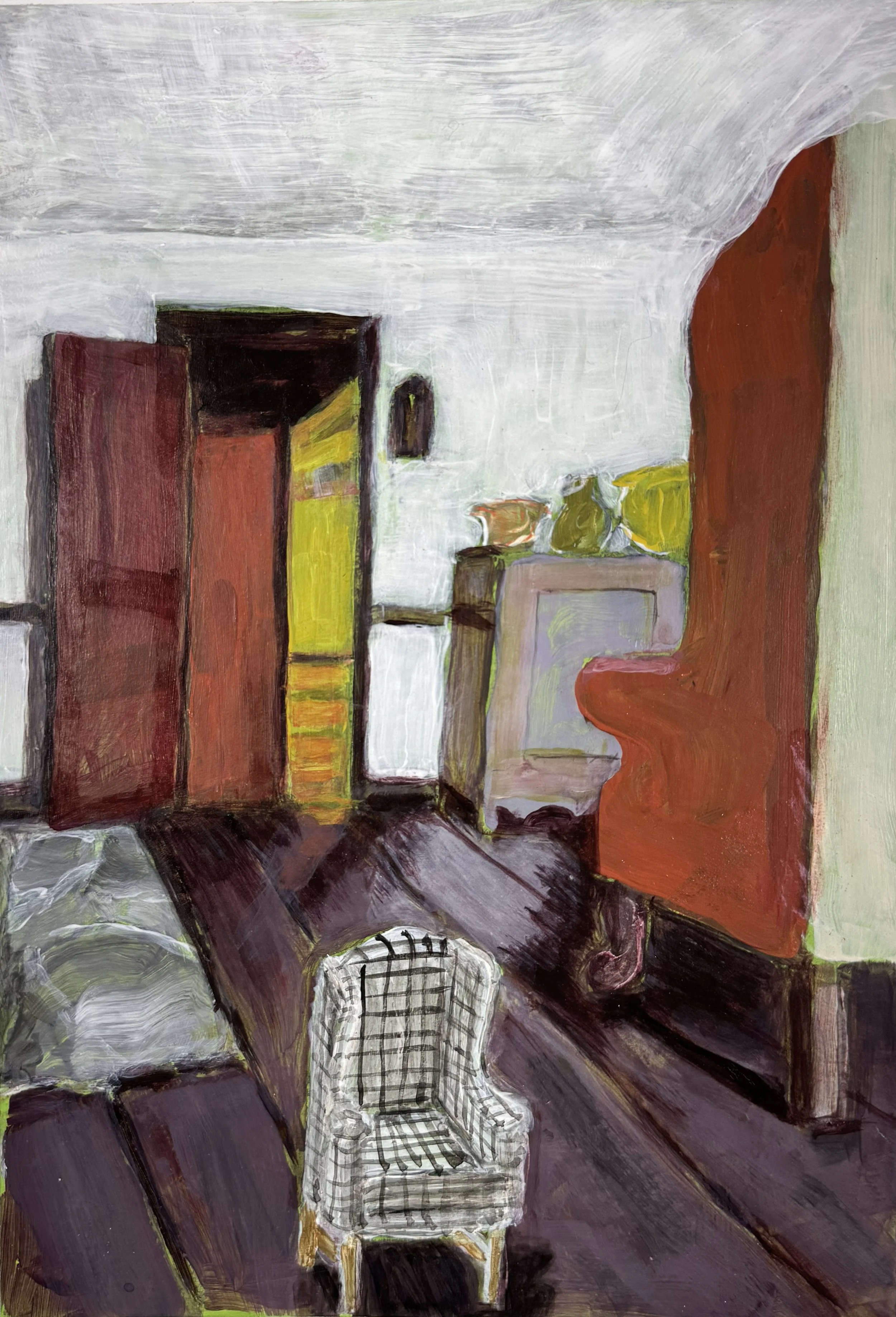 LITTLE CHAIR, BIG CHAIR, 12.5 x 9, acrylic on matt board