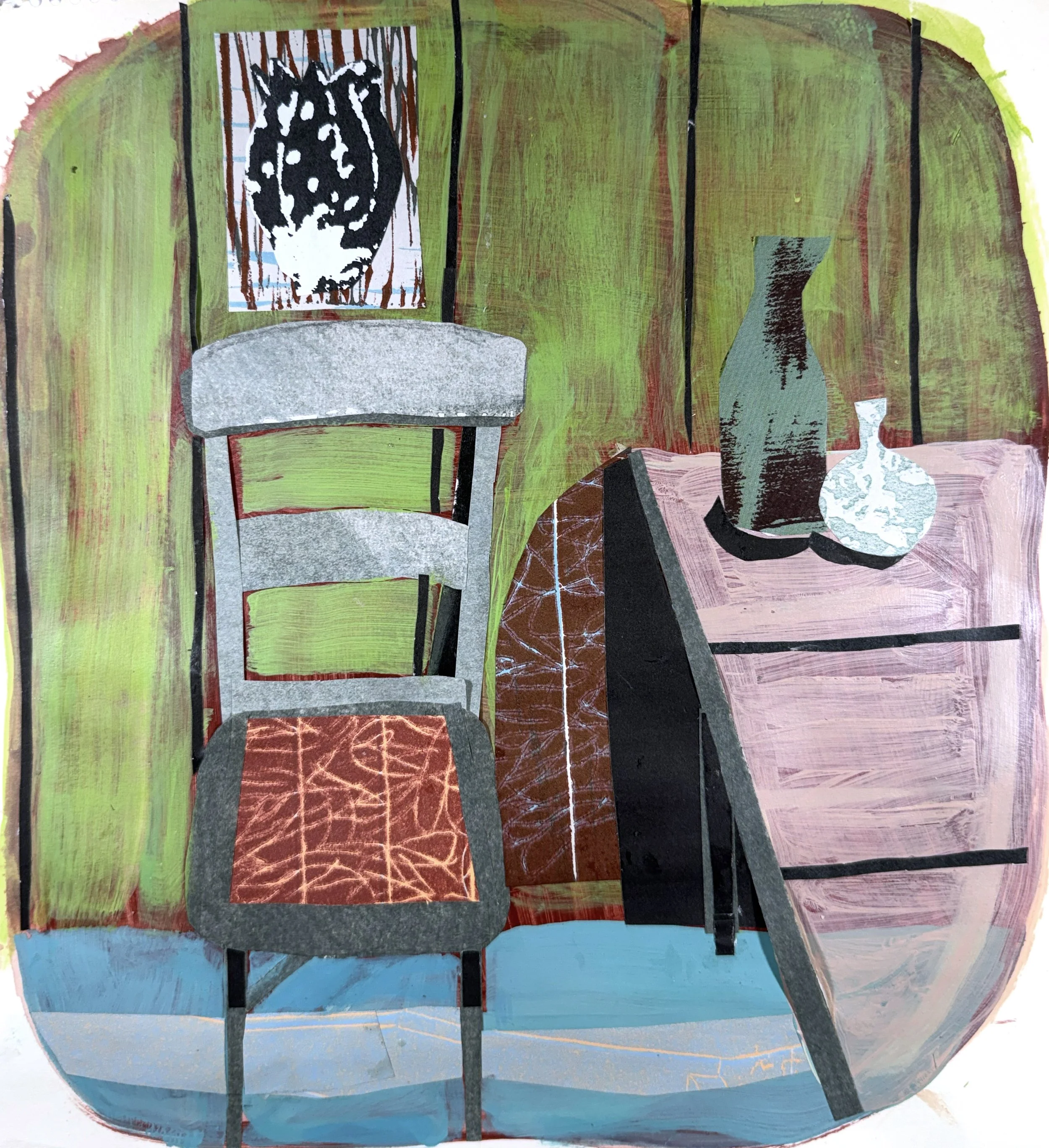 KITCHEN CHAIR, 11 x 10 inches, collage & acrylic on paper