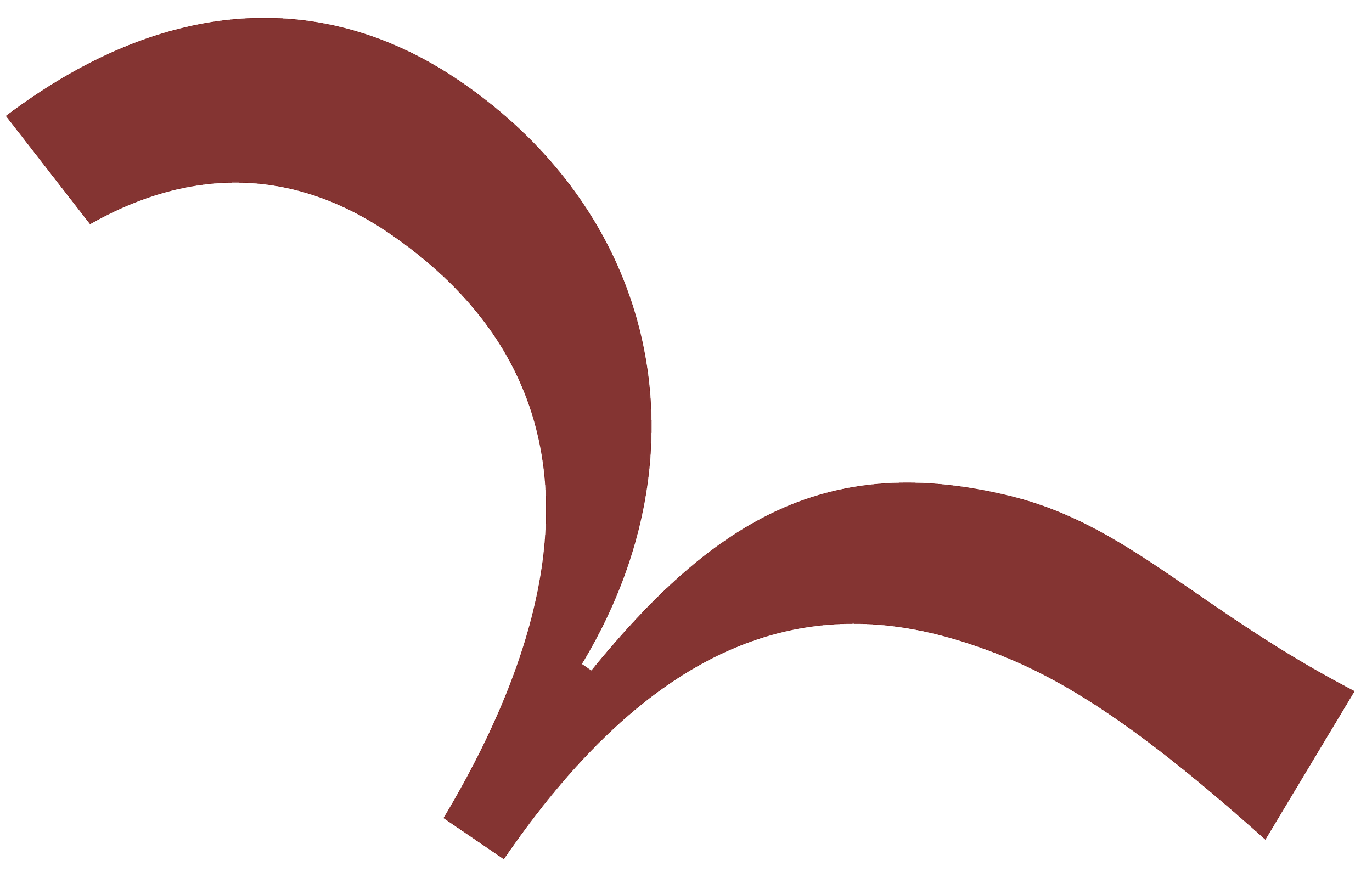 Abstracte grafische ontwerp met grote, golvende lijnen in bruinachtig rood.