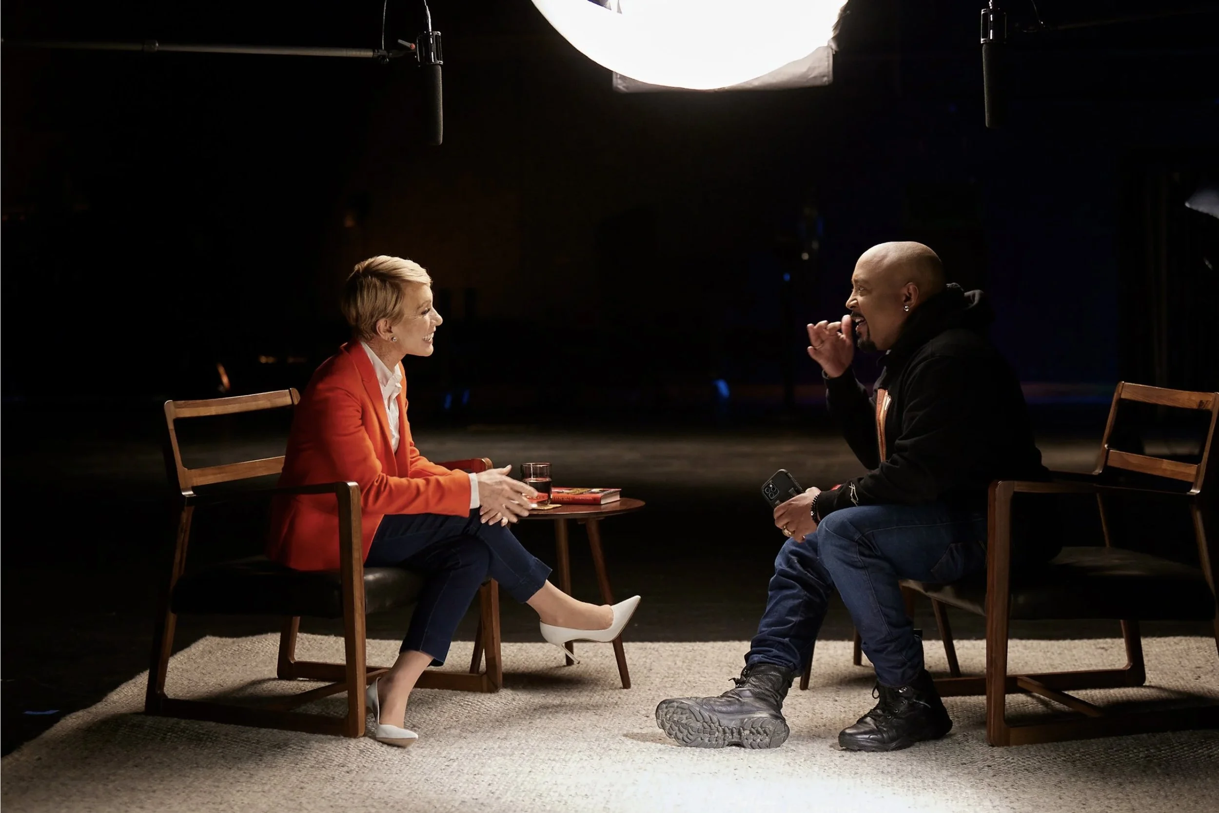Barbara Corcoran interviewing Daymond John during a video production for The Book Club.