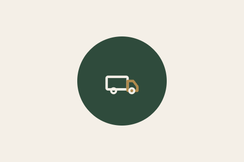 Icon of a delivery truck inside a dark green circle.