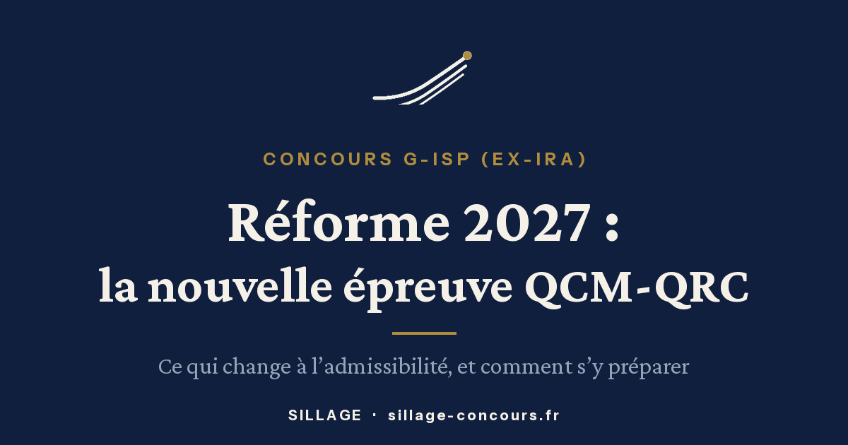 Réforme 2027 du concours G-ISP (ex-IRA) : tout comprendre de la nouvelle épreuve QCM-QRC