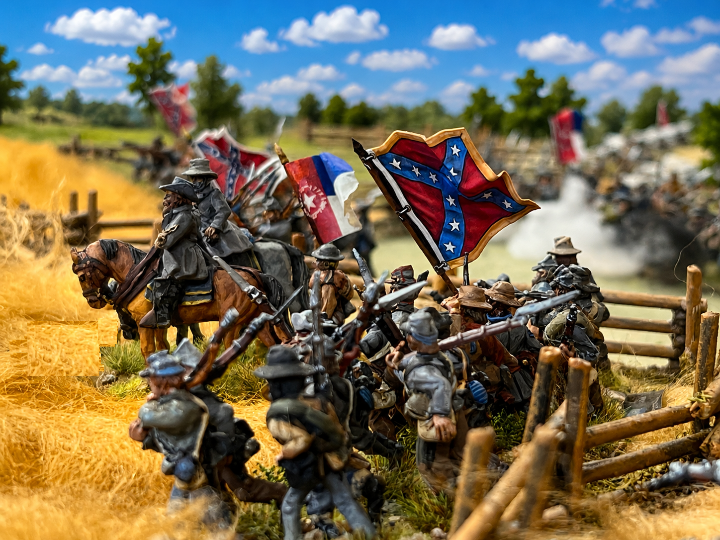15mm ACW miniatures on a tabletop battlefield at the Shed O'War