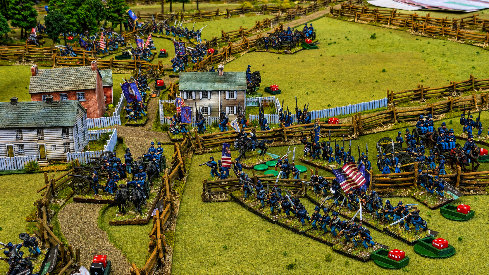 15mm ACW miniatures on a tabletop battlefield at the Shed O'War
