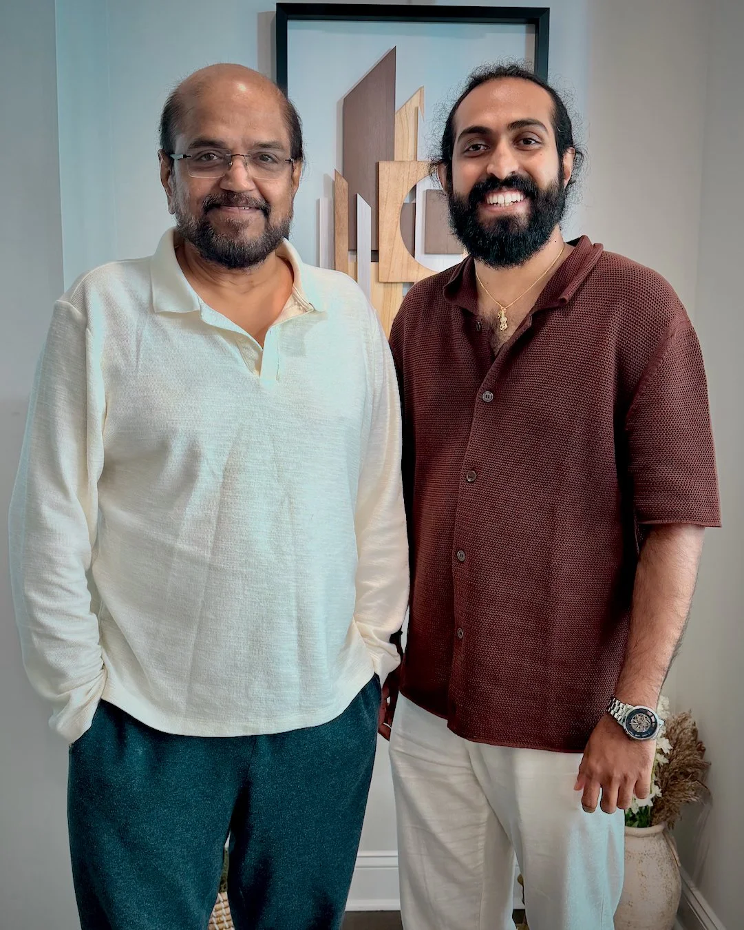 Music composer Vishnu Shyam with his guru and mentor the legendary melody king and music director Vidyasagar.