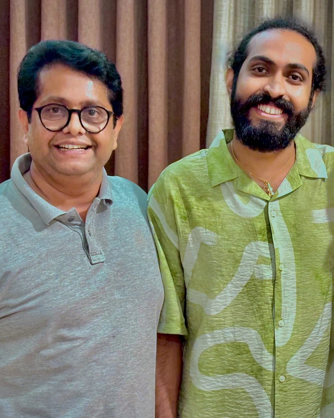 Music composer Vishnu Shyam with director Jeethu Joseph, collaborators on the Malayalam films Ram, Neru, and Kooman.