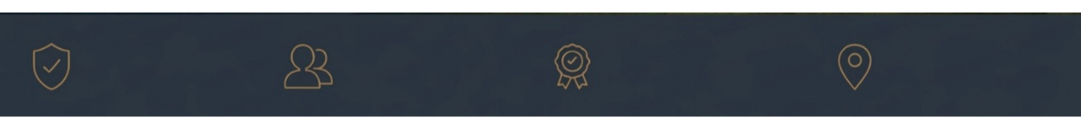 Horizontal navigation bar with icons for shield, two people, award ribbon, and location pin.