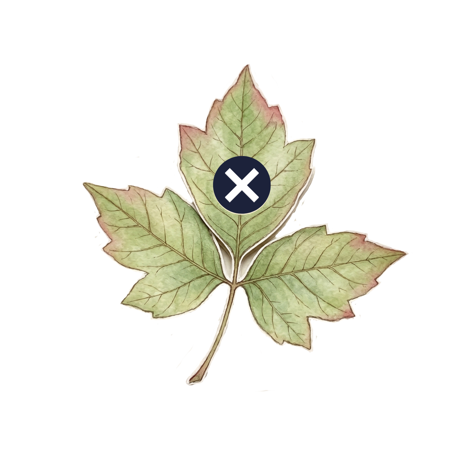 Illustration of a poison ivy leaf with a dark circle and white X over it, indicating a prohibition or to not touch