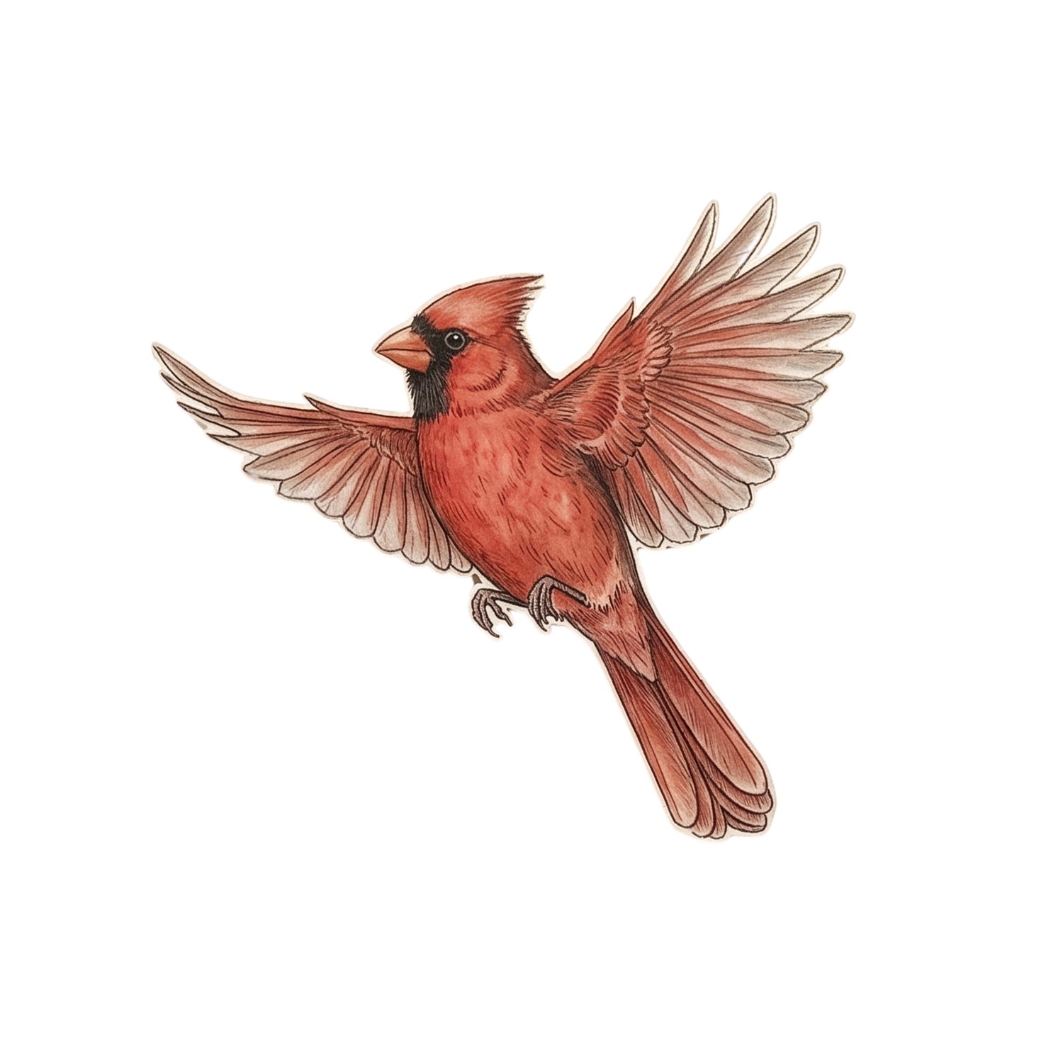 Illustration of a cardinal bird with its wings spread open.