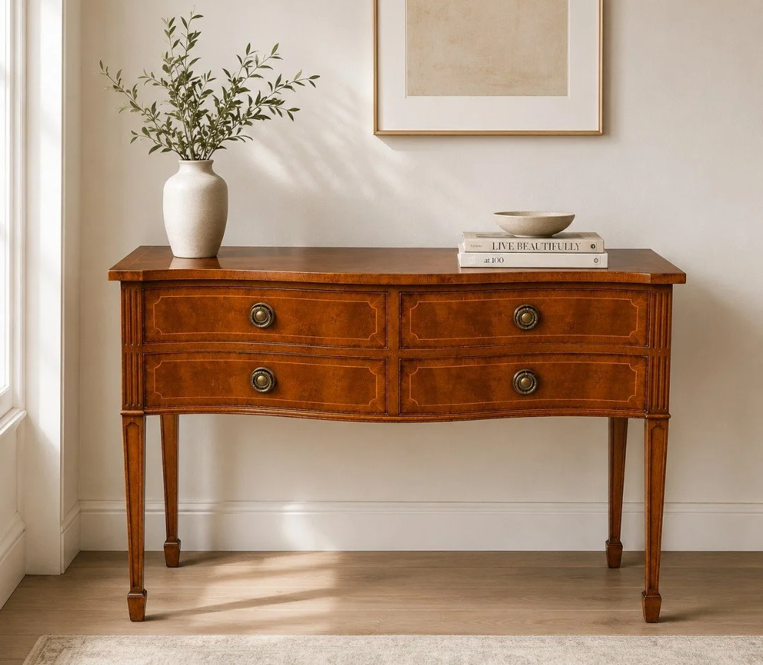 Elegant Satinwood Style Console Table with Four Drawers