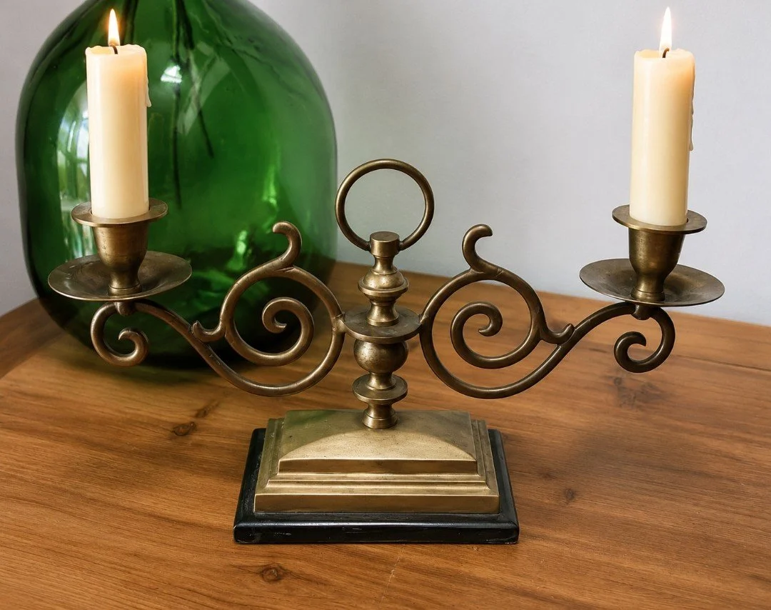 Vintage Brass Two-Light Candelabra with Scroll Arms