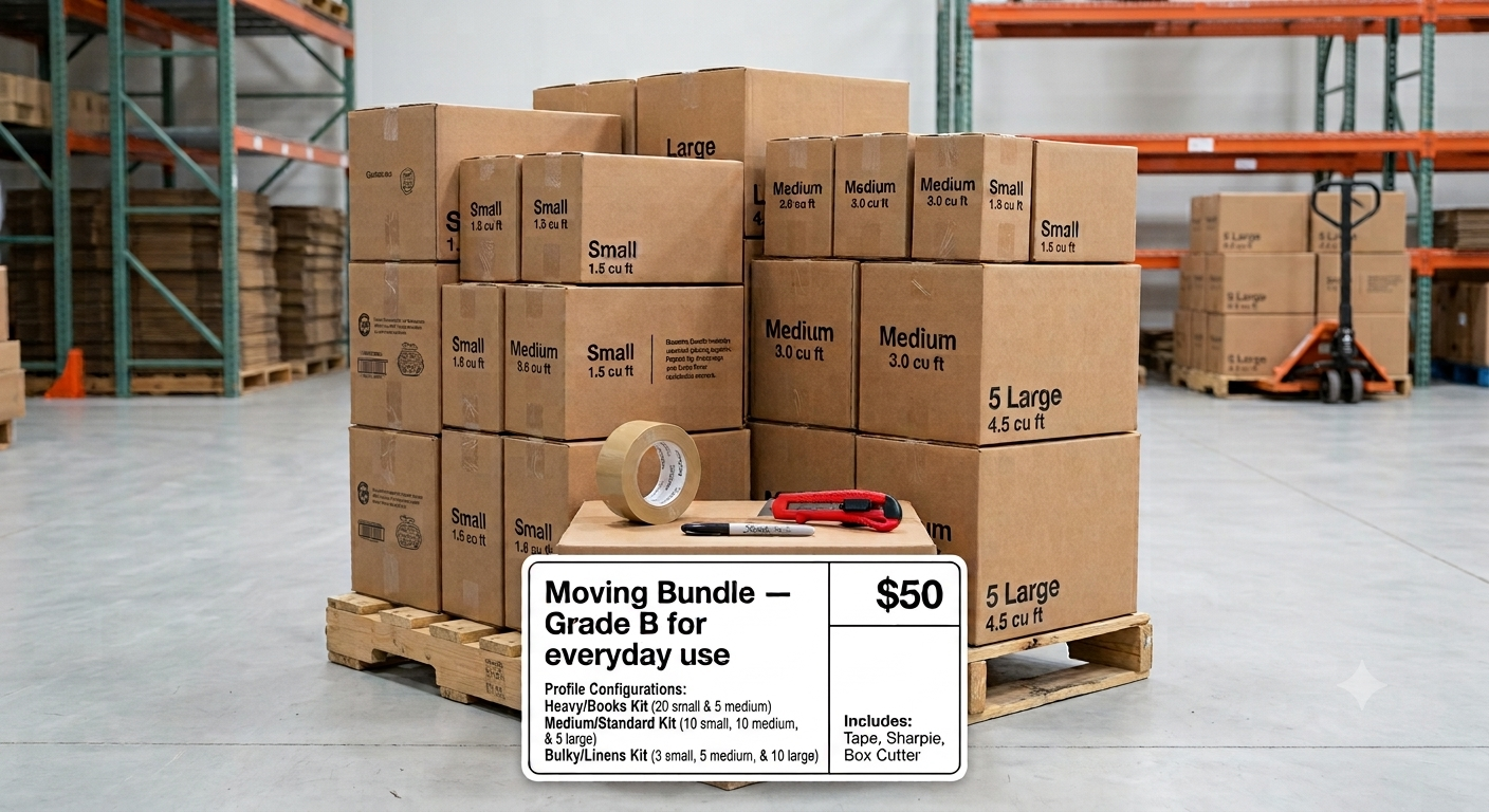 Residential Moving Bundle — Grade B for everyday use (includes packing supplies)