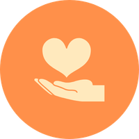 A hand holding a heart shape against an orange background.