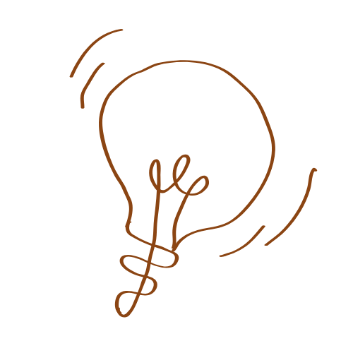 Illustration of a lightbulb drawn with continuous brown line.