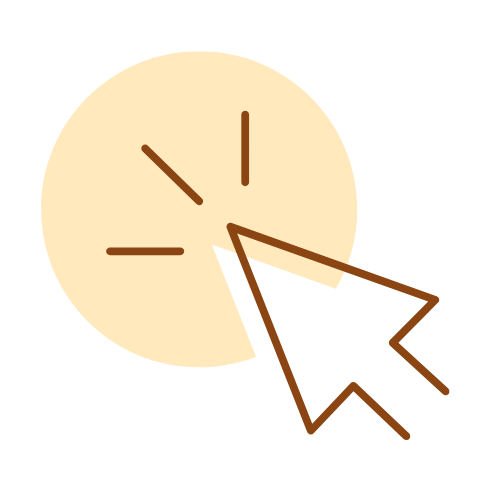 A circle with a computer cursor, indicating a click of a cursor or mouse.