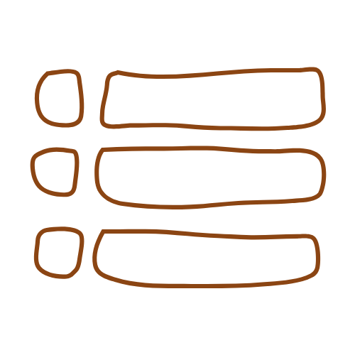 Three brown checklists with empty boxes on the left and corresponding lines on the right.