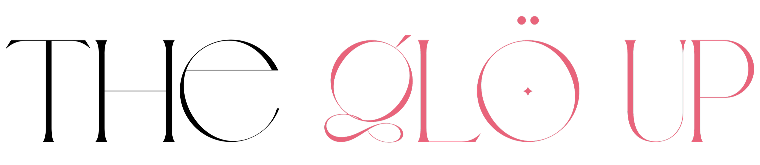 The word 'GLOW UP' written in black and pink stylized font on a black background.