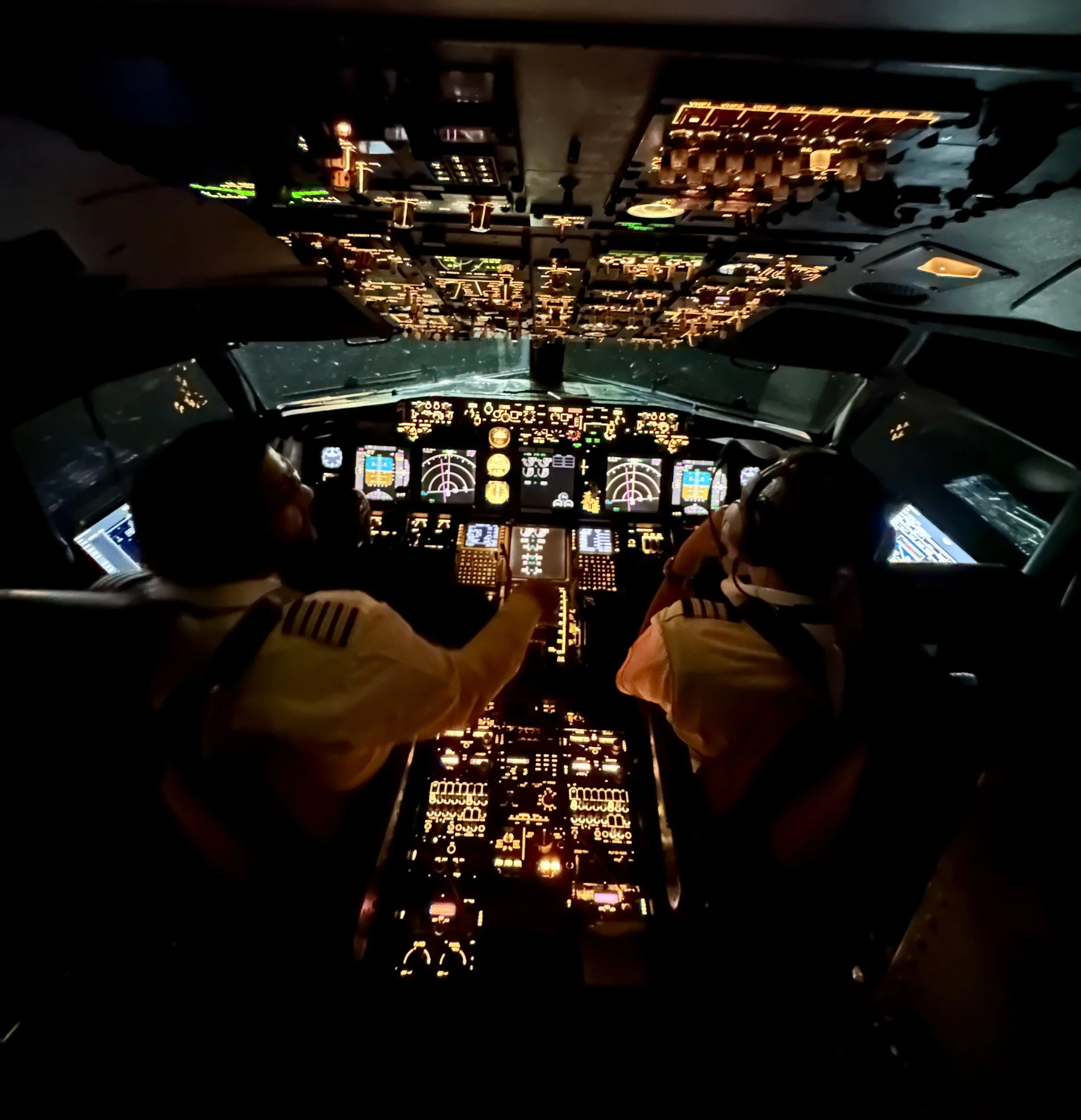 Night flight deck view during operations