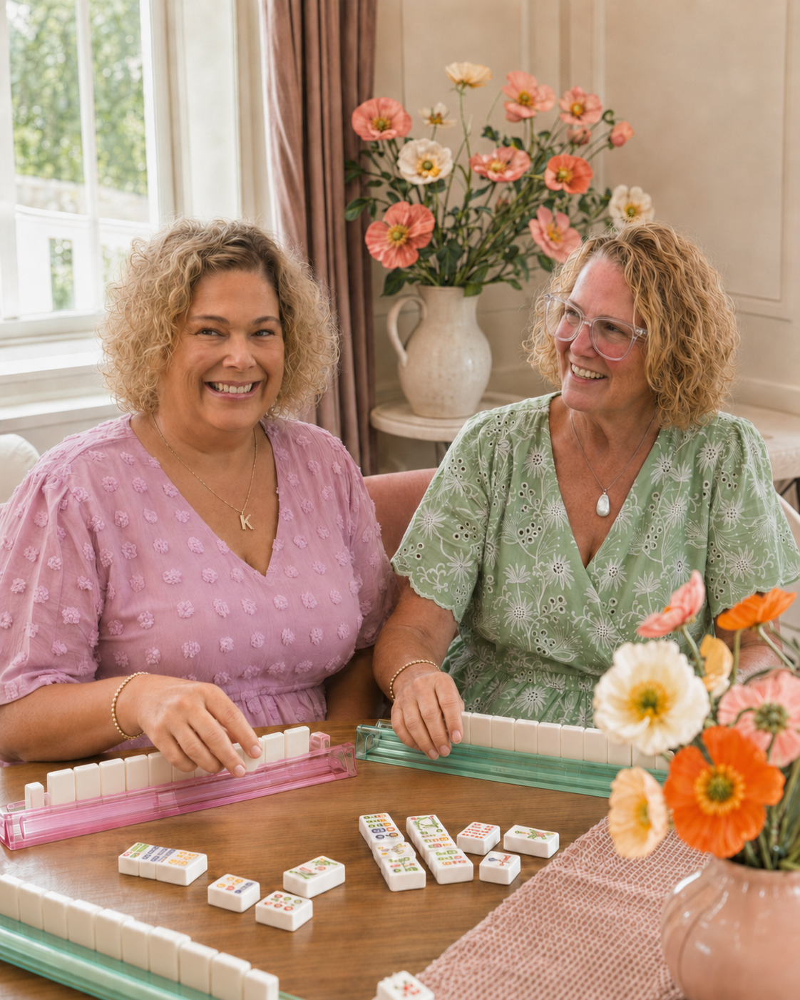 Melody and Kristen of The Poppy Pair playing American Mah Jongg in Central Ohio