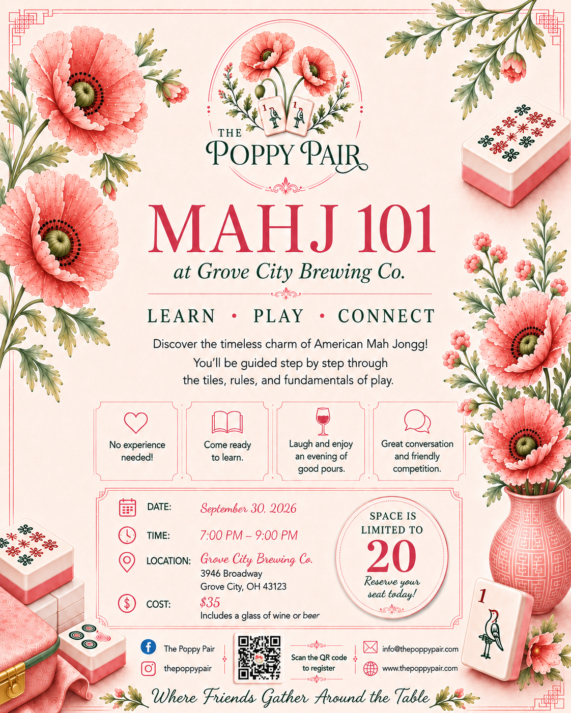 Mahj 101 beginner American Mah Jongg class at Grove City Brewing Co. in Grove City, Ohio.