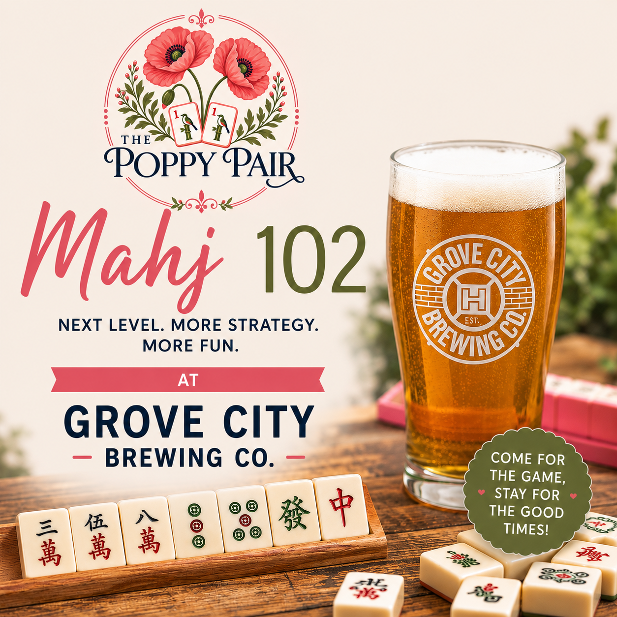 Mahj 102 beginner-friendly American Mah Jongg class at Grove City Brewing Co. in Grove City, Ohio.