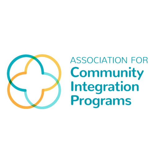 Logo for the Association for Community Integration Programs featuring a stylized four-leaf clover with interconnected loops