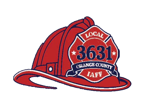 Red Firefighter helmet with local Orange County 3631 on the front
