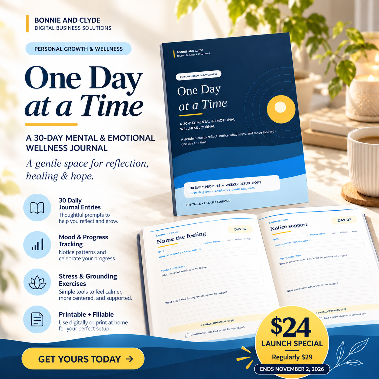 One Day at a Time: A 30-Day Mental & Emotional Wellness Journal