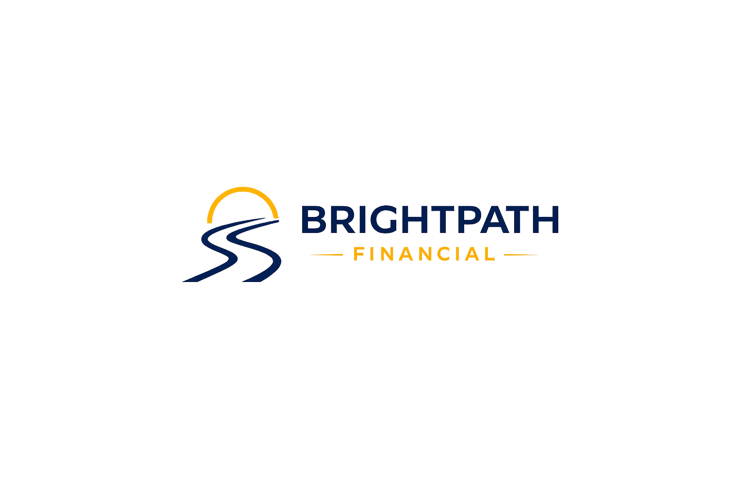 Neon sign for Brightpath Financial, featuring a stylized river and sunset graphic in yellow and blue colors.