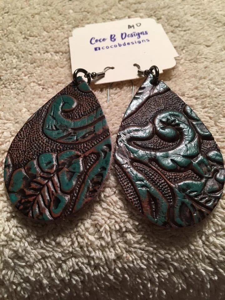 Embossed teardrop earrings by Coco B Designs
