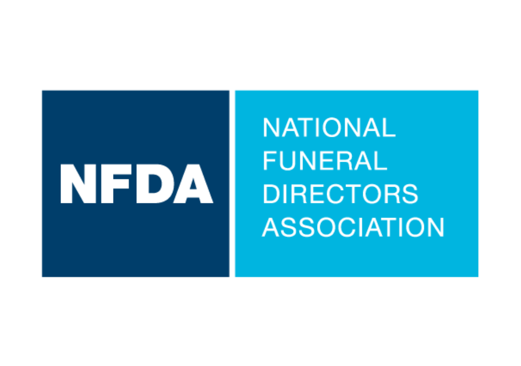 Logo of the NFDA (National Funeral Directors Association) with blue and white text.