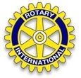 Rotary International emblem with a gear and the word 'Rotary' on a blue background
