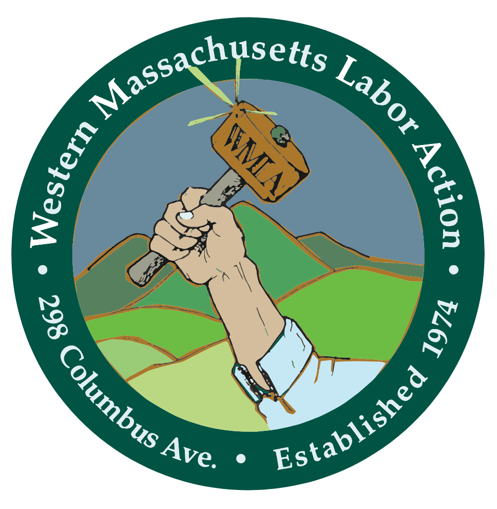 WMLA's circular logo of a person's arm holding a hammer with "WMLA" written on it.