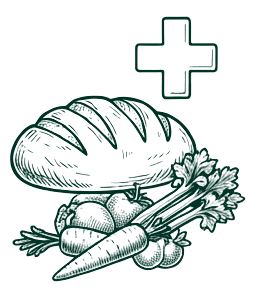 drawing of loaf of bread and vegetables