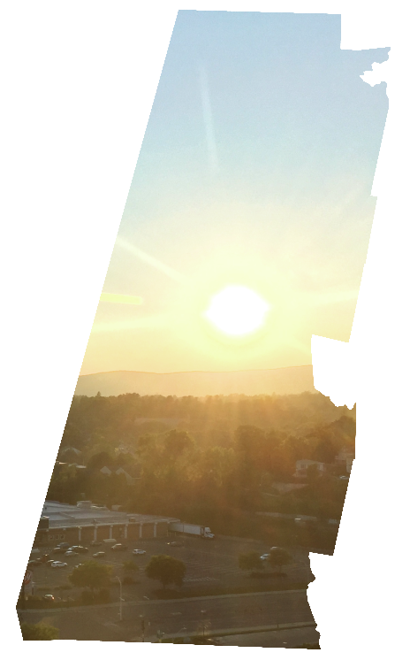 The shape of Berkshire County with a skyline of the Pitssfield area.