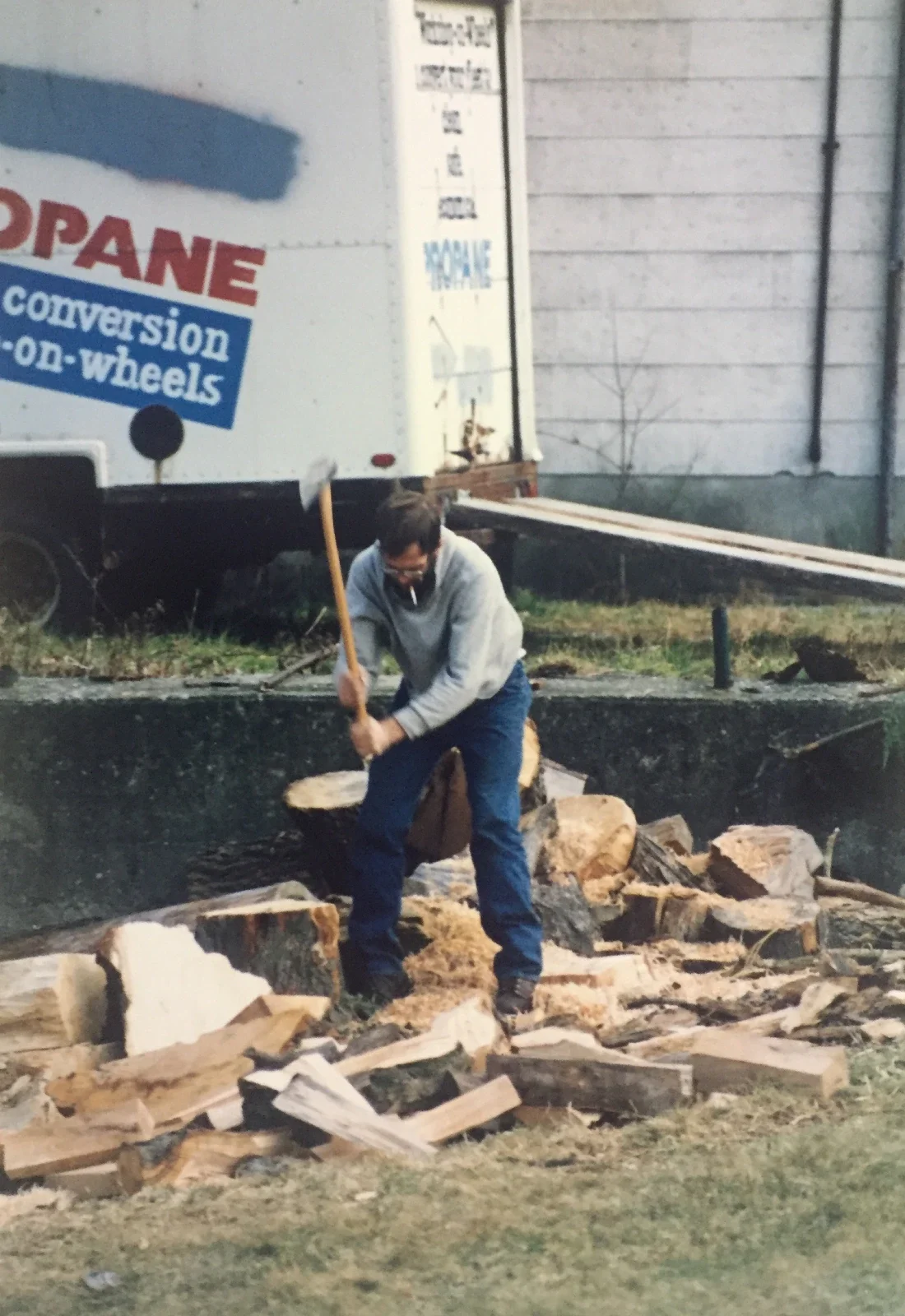 man chopping wood