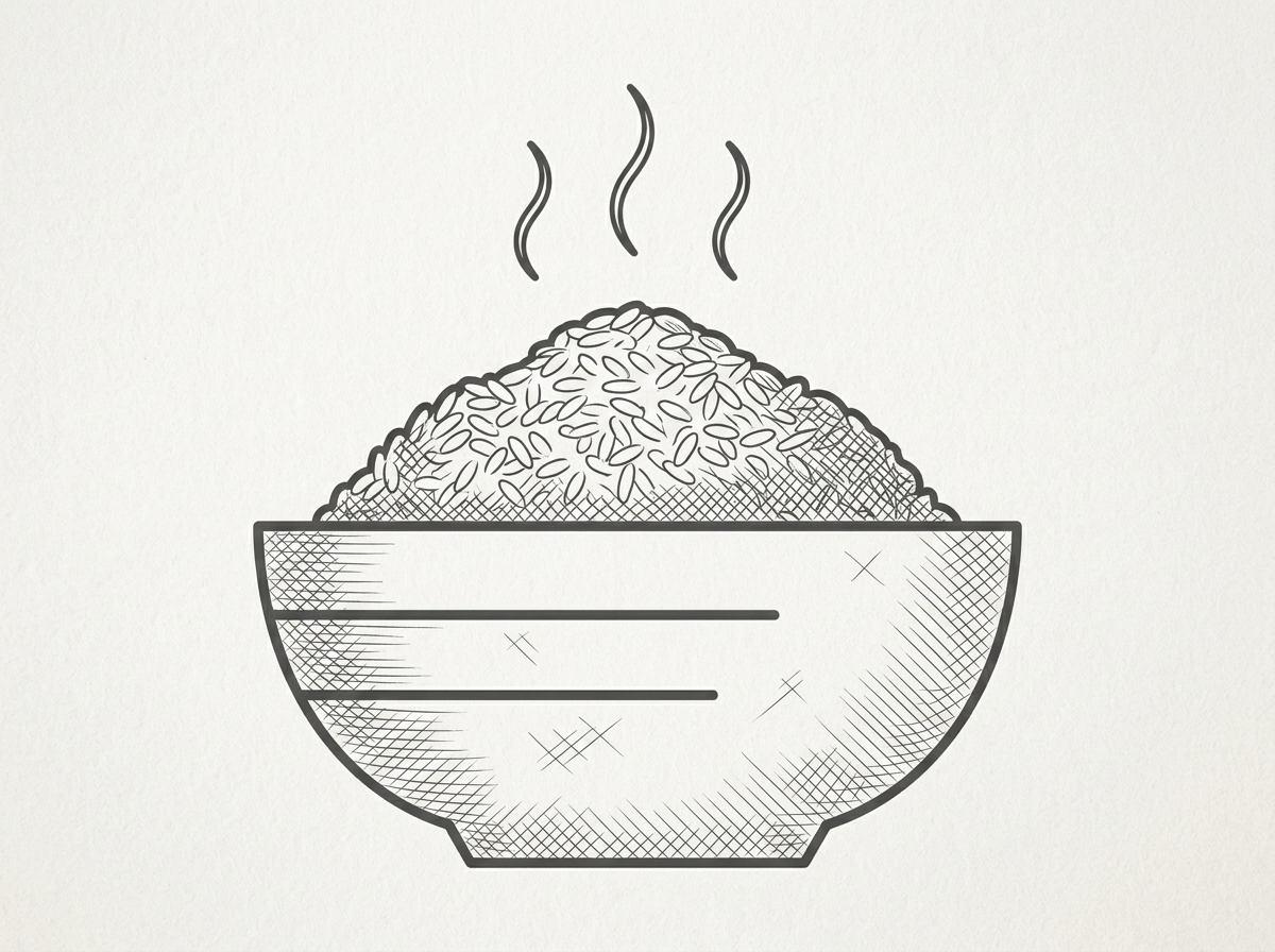 Line drawing of bowl of hot, healthy food.