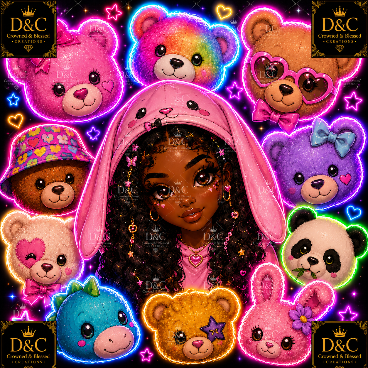 Melanin N Neon Plushies 70x70 Square Drills