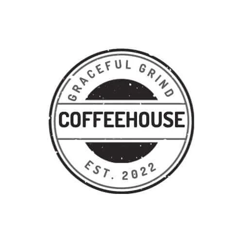 A circular logo with the words "GRACEFUL GRIND" at the top, "COFFEEHOUSE" in the center, and "EST. 2022" at the bottom, with a black coffee cup illustration in the middle.