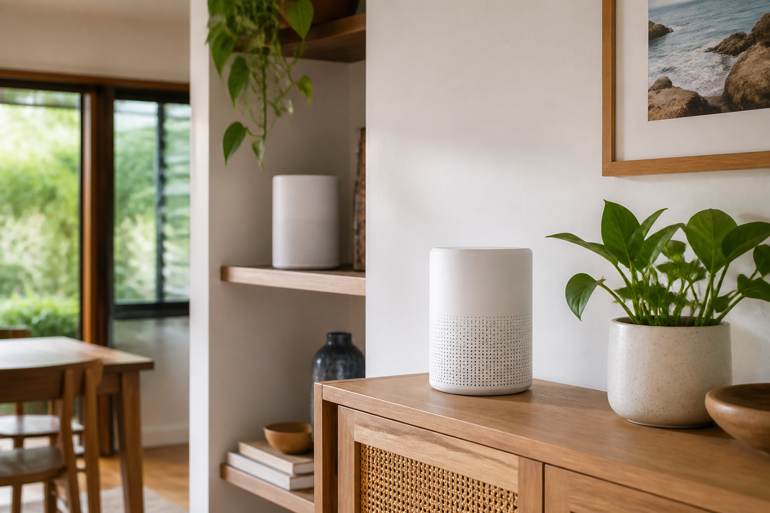Three mesh Wi-Fi units positioned around a home