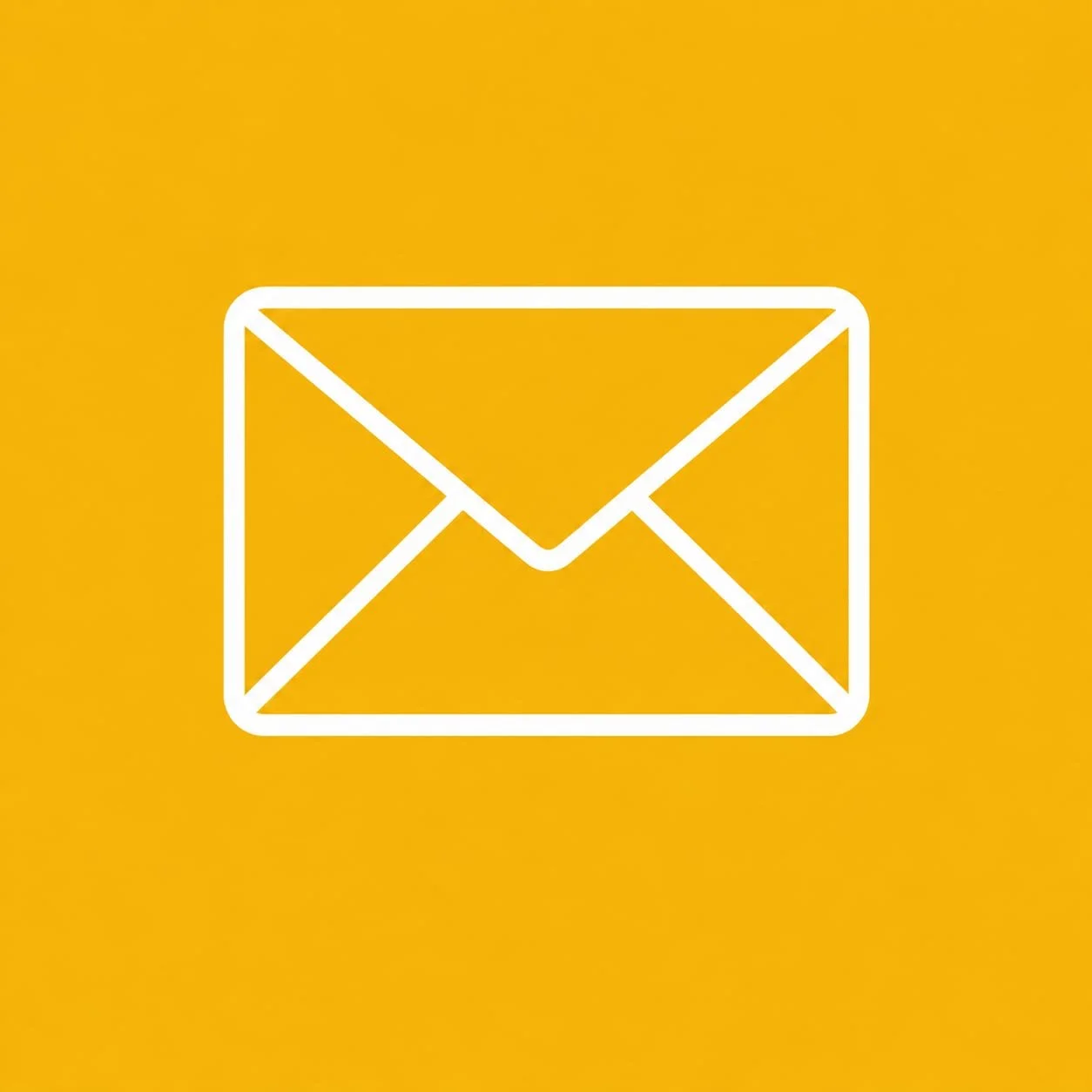 White outline of an envelope icon on a yellow background.